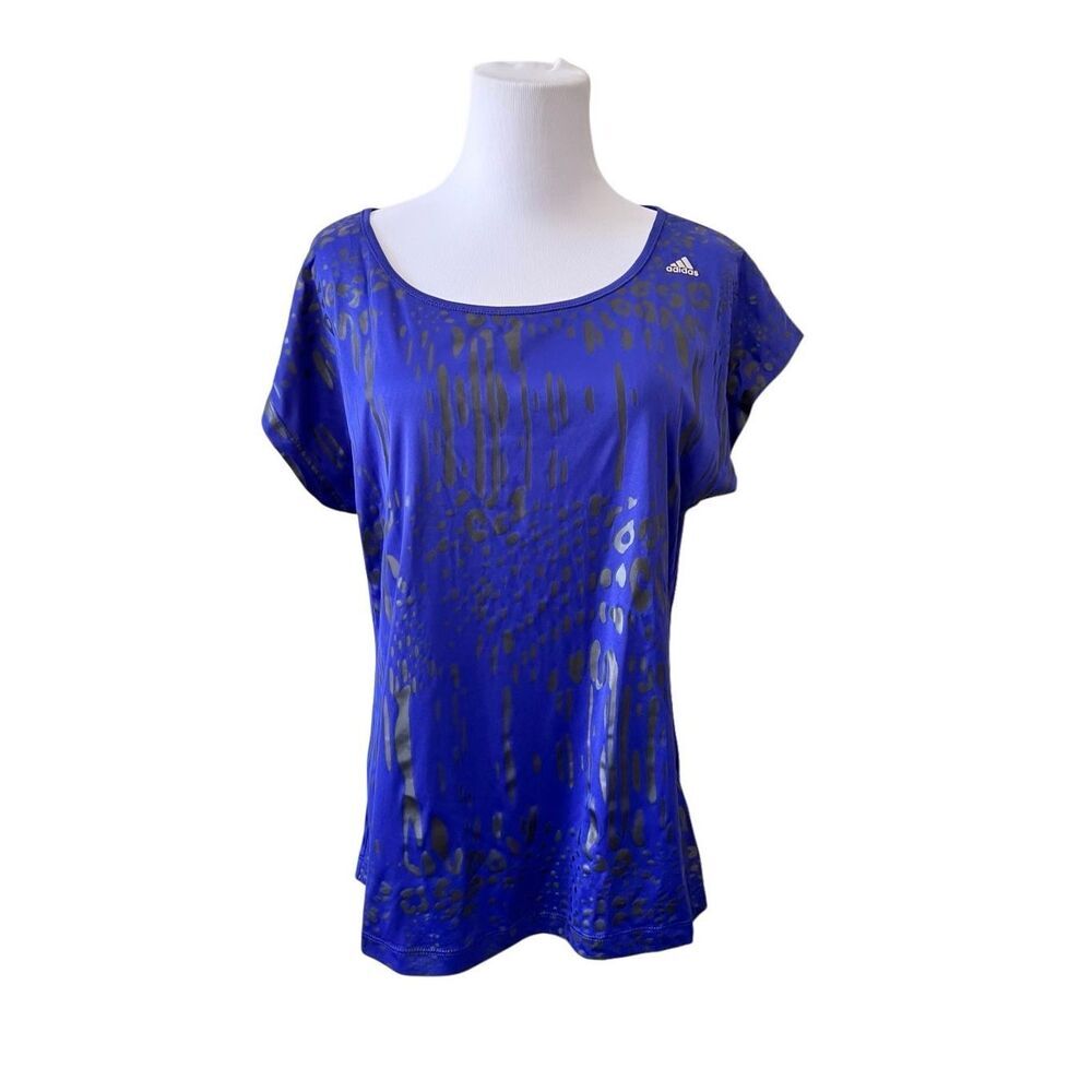 Adidas Climalite Graphic Scoop Neck Top‎ LARGE Graphic Activewear Pullover Blue